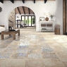 Living Room with Antique Deco Beige Flooring 33x33