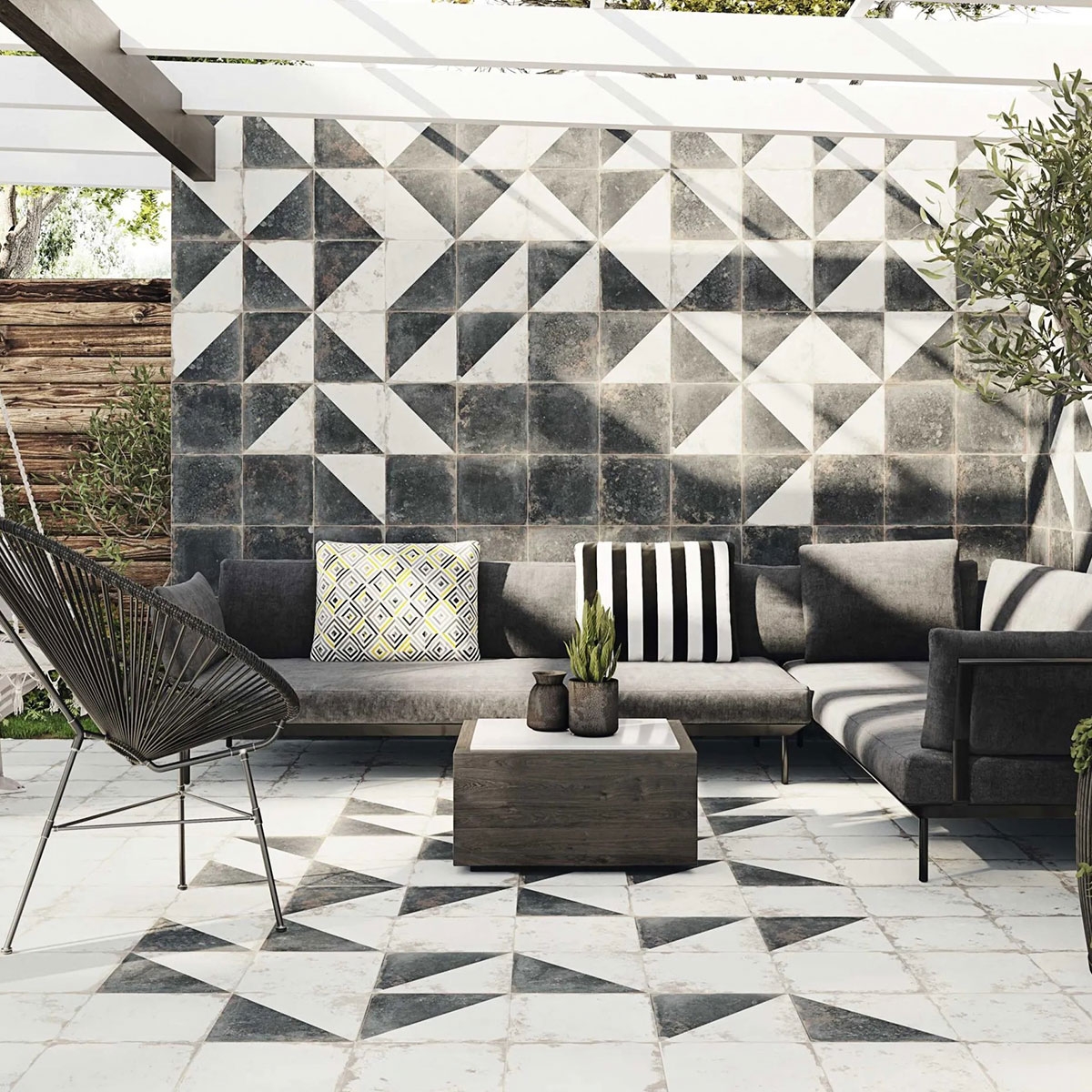 Terrace with Antique Diagonal Non-slip Pavement and Coating 33x33