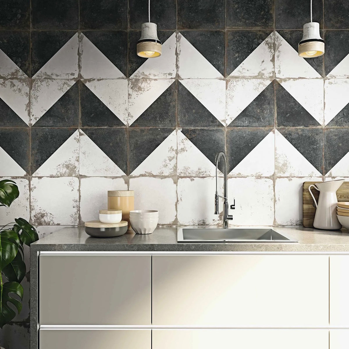 Cocina con Revestimiento Antique Diagonal Antideslizante 33x33