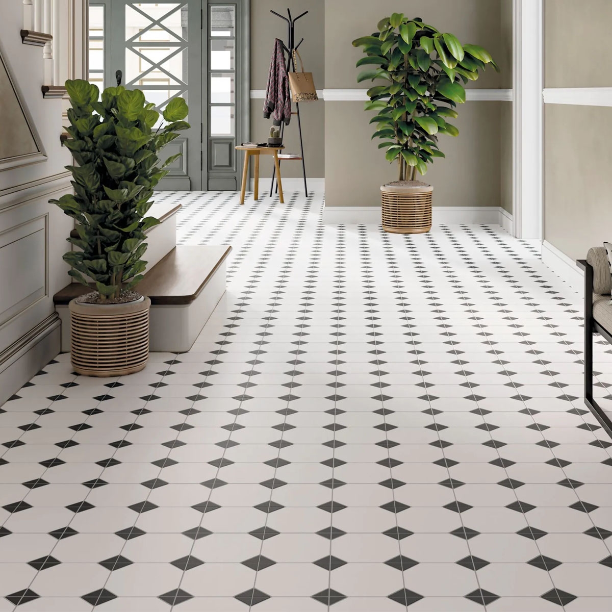 Interior com pavimento Canterbury Black 33x33