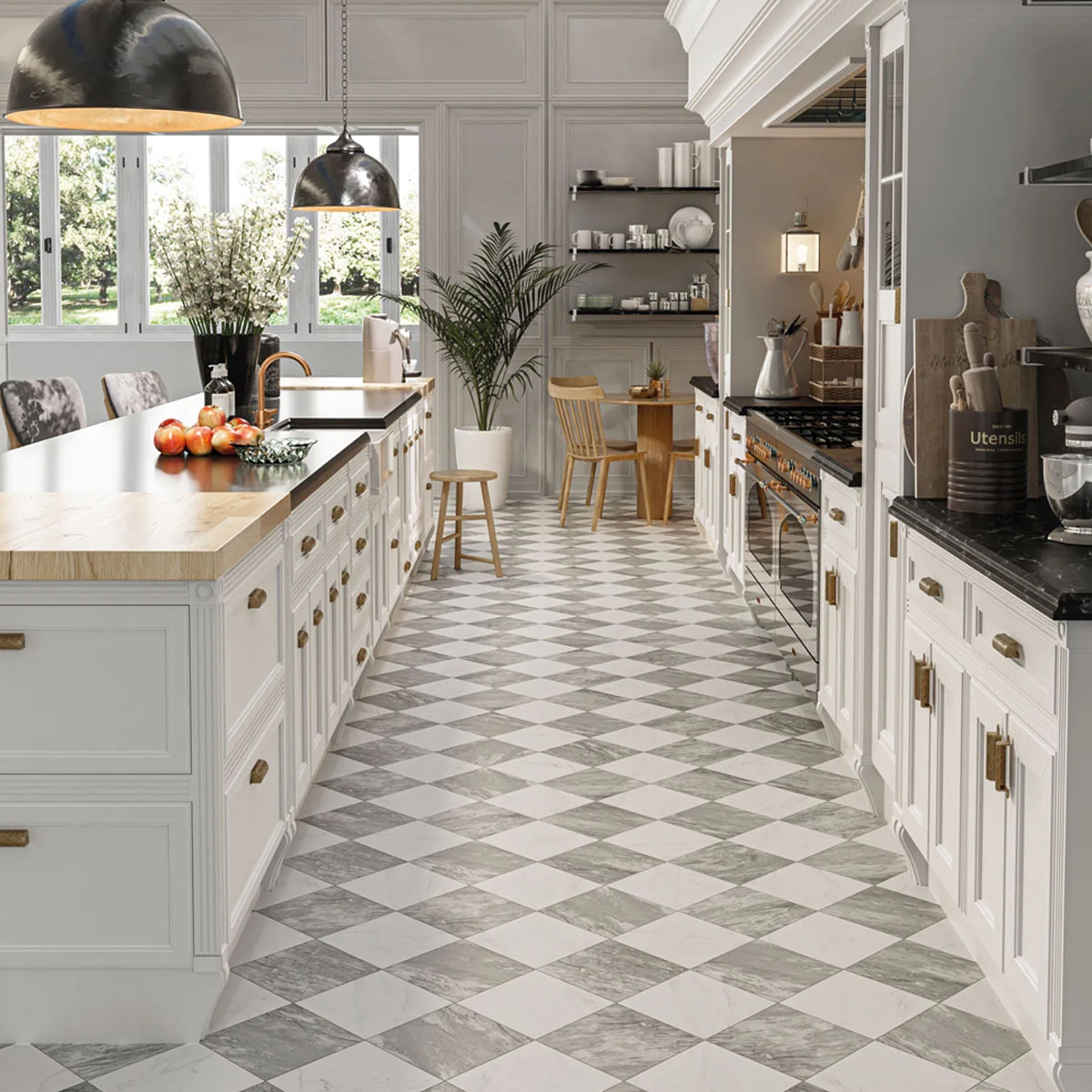 Cocina con Pavimento Chess Bardiglio 44x44