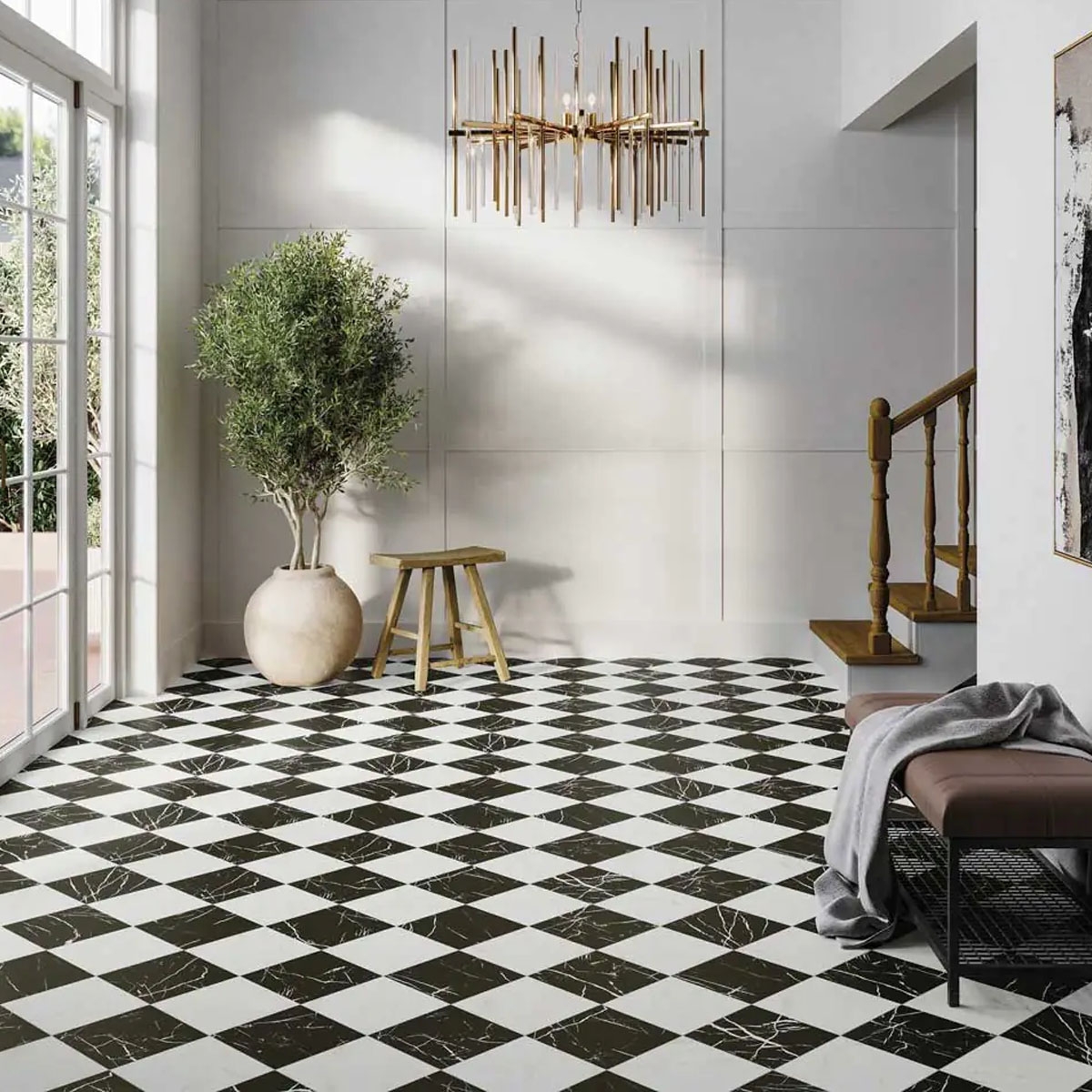 Interior with Chess Marquina Pavement 44x44