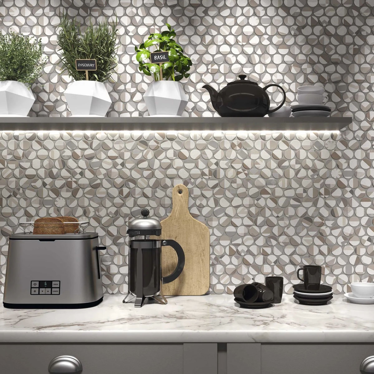 Cocina con Revestimiento Circle Collage 30.9x30.9