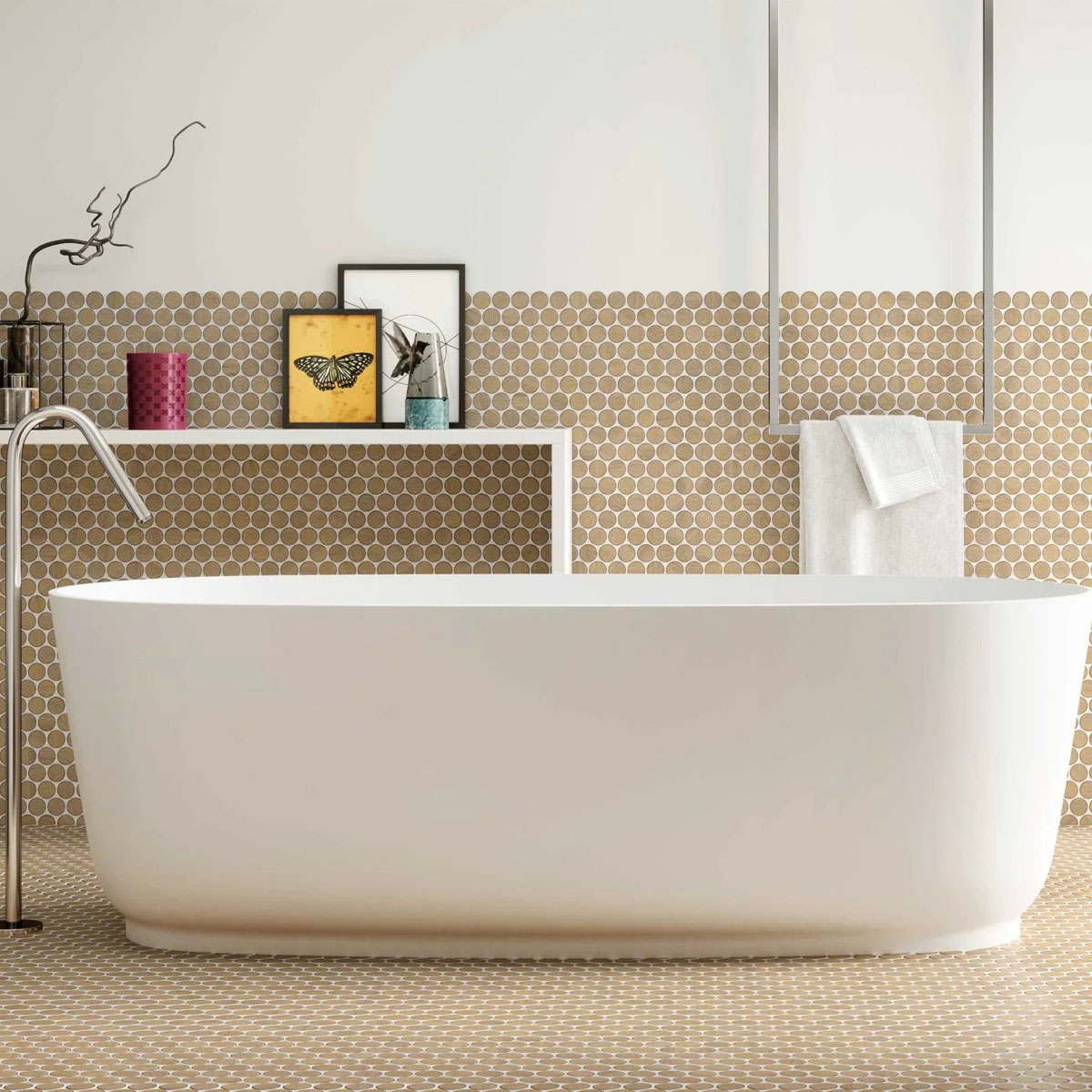 Baño con Pavimento y Revestimiento Circle Oak 30.9x30.9