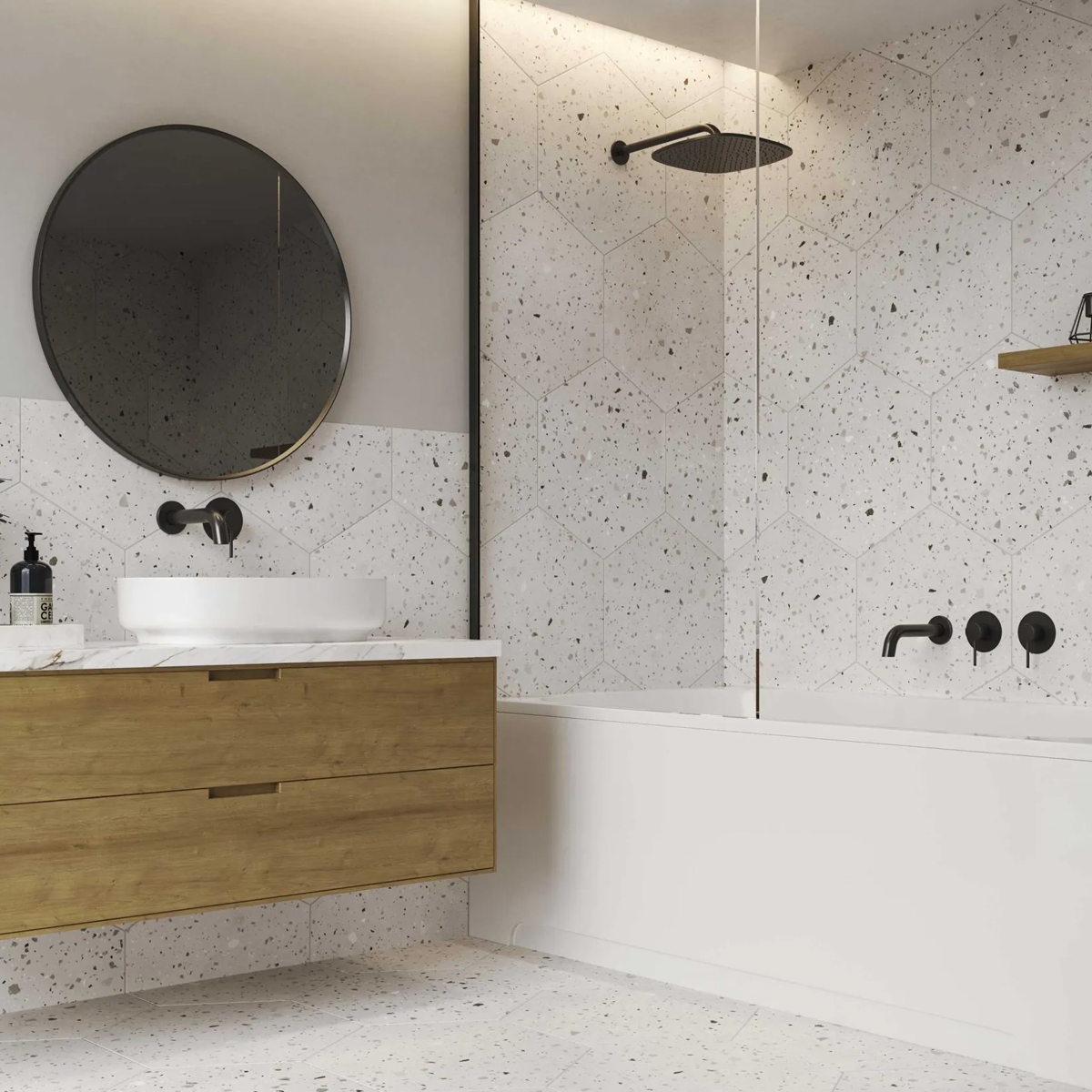 Baño con Pavimento y Revestimiento Confeti Grey 56x48.5