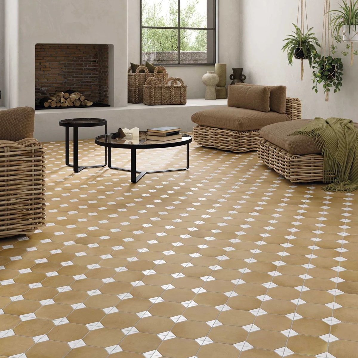 Sala con Pavimento Dover Terra White 33x33