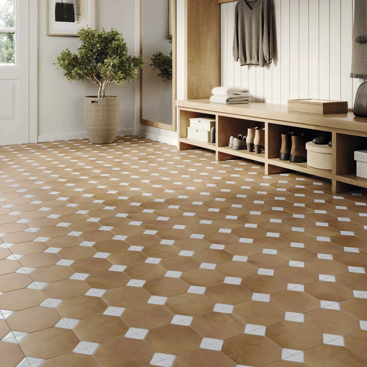 Interior con Pavimento Dover Cotto White 33x33