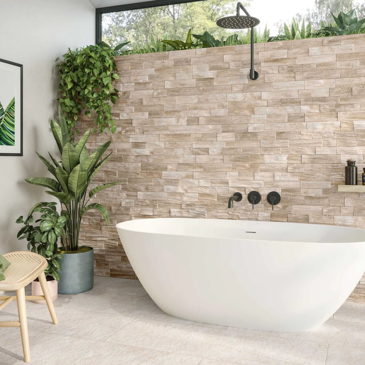 Salle de bain avec revêtement en chêne flotté 31x56