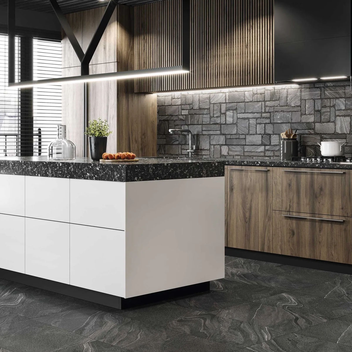 Cocina con Revestimiento Esla Stonework Antideslizante 44x66