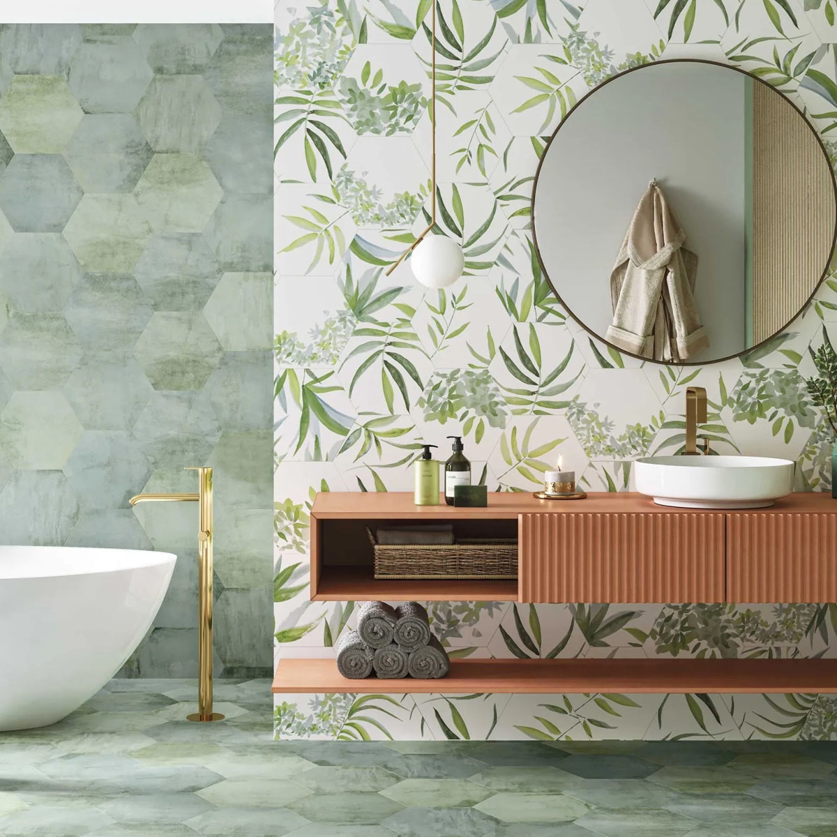 Baño con Revestimiento y Pavimento Oasis Aquamarine 28.5x33