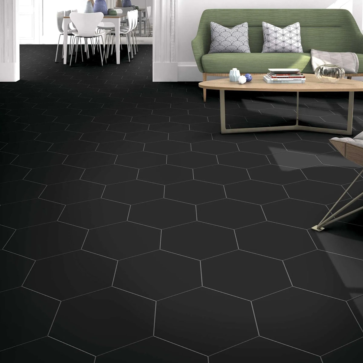 Sala con Pavimento Opal Negro 28.5x33