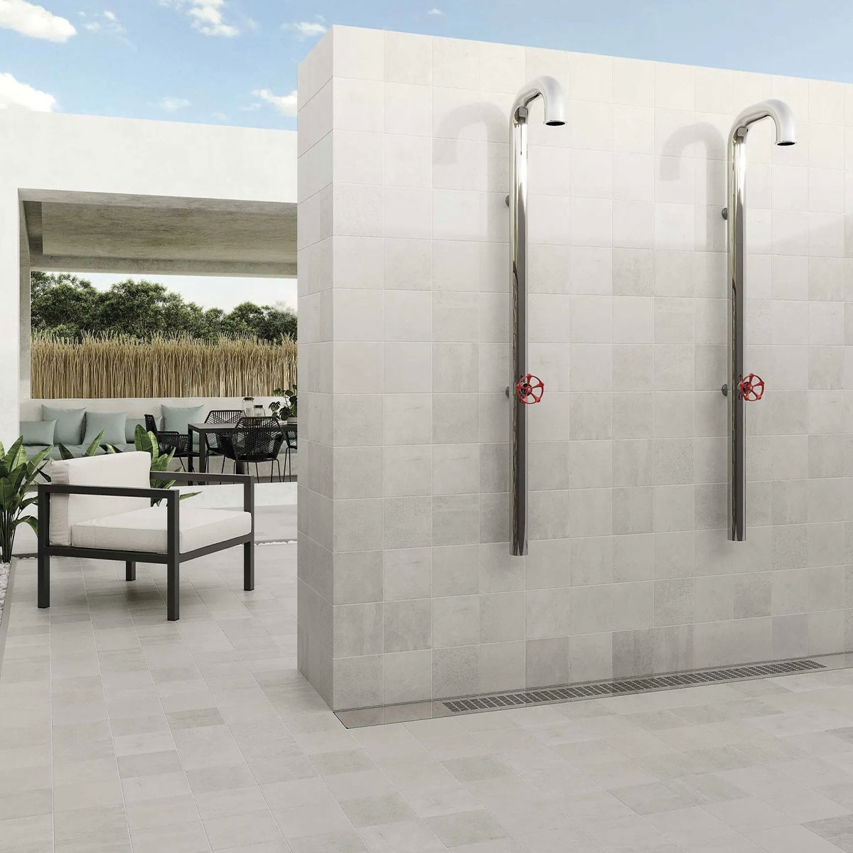 Terraza con Pavimento y Revestimiento Bali Blanco Antideslizante 33x33