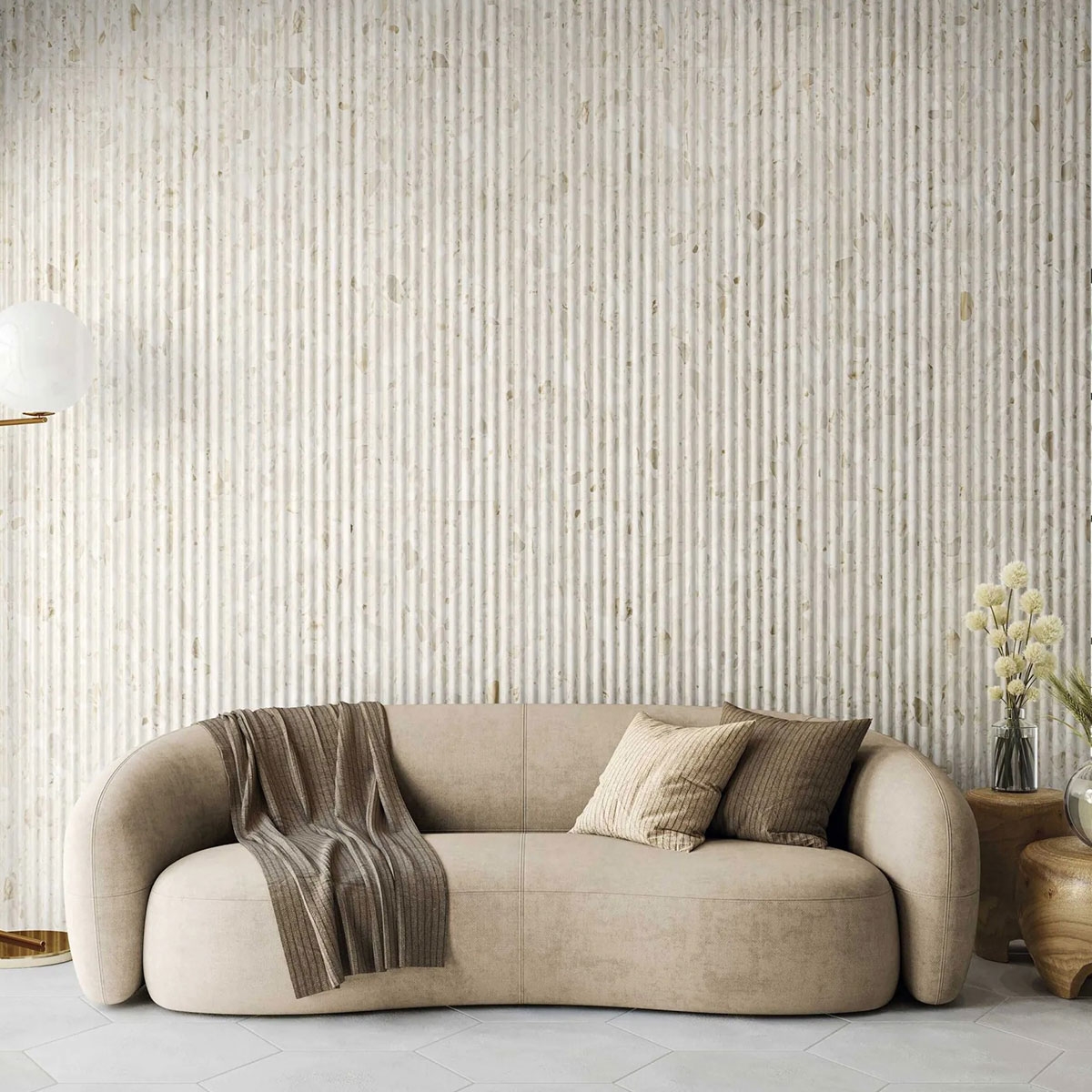 Intérieur avec revêtement Terrazzo Beige Cannelé 40x120 (Boîte 1,44m2)