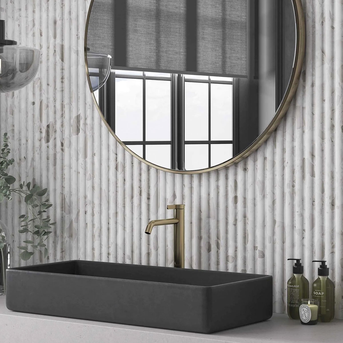 Bathroom with Fluted Terrazzo White coating 40x120