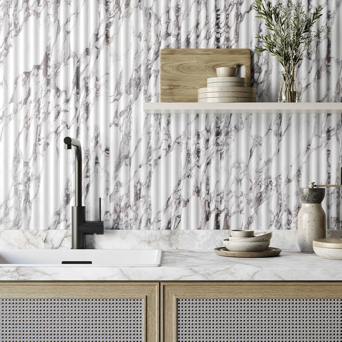 Cuisine calacatta viola cannelée 40x120