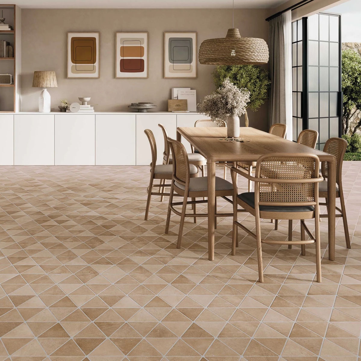 Dining Room with Triangle Parma Cotto Non-slip Pavement 48.5x28
