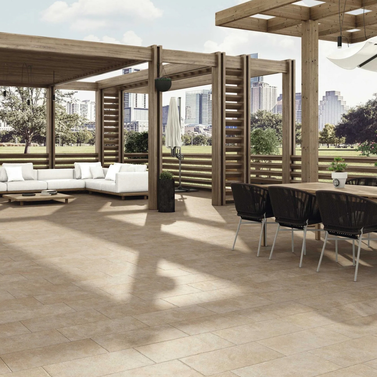 Terraza con Pavimento Petra Beige 31x56