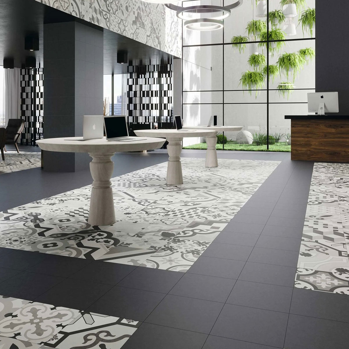 Interior com pavimento Hanoi Base Black 33x33