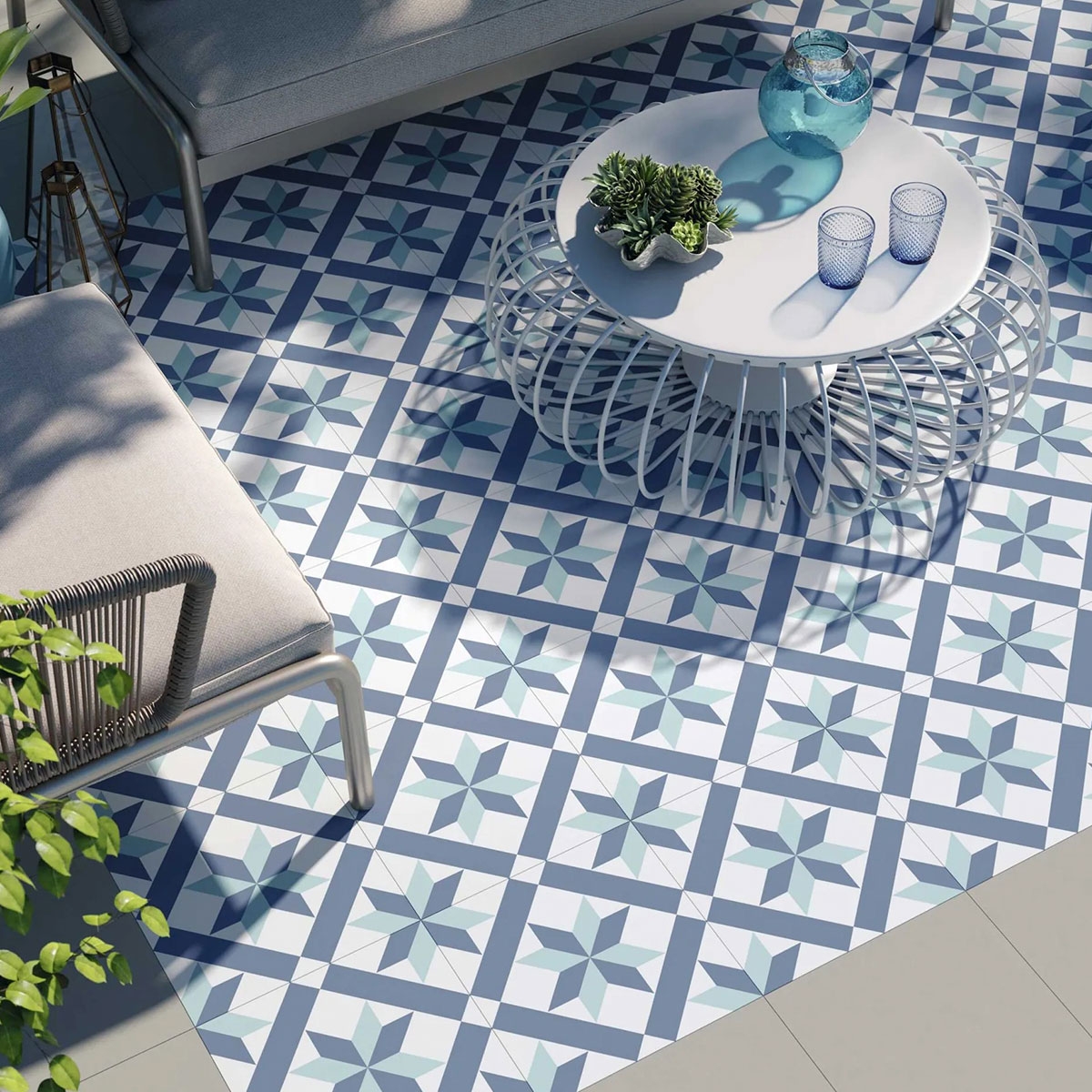 Exterior com pavimento Hanói Star Blue 33x33