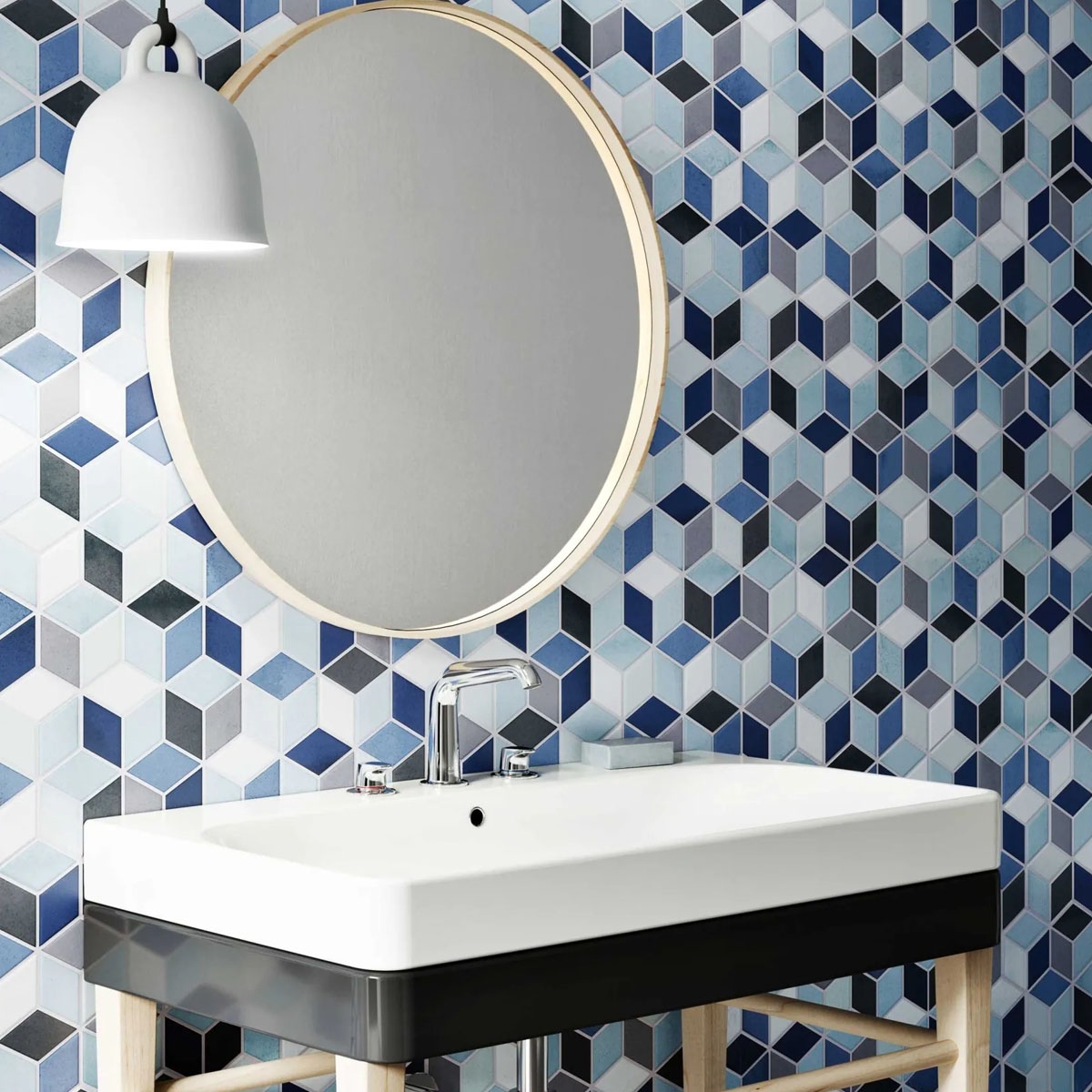 Bathroom with Rhombus Blue Coating 26.5x51