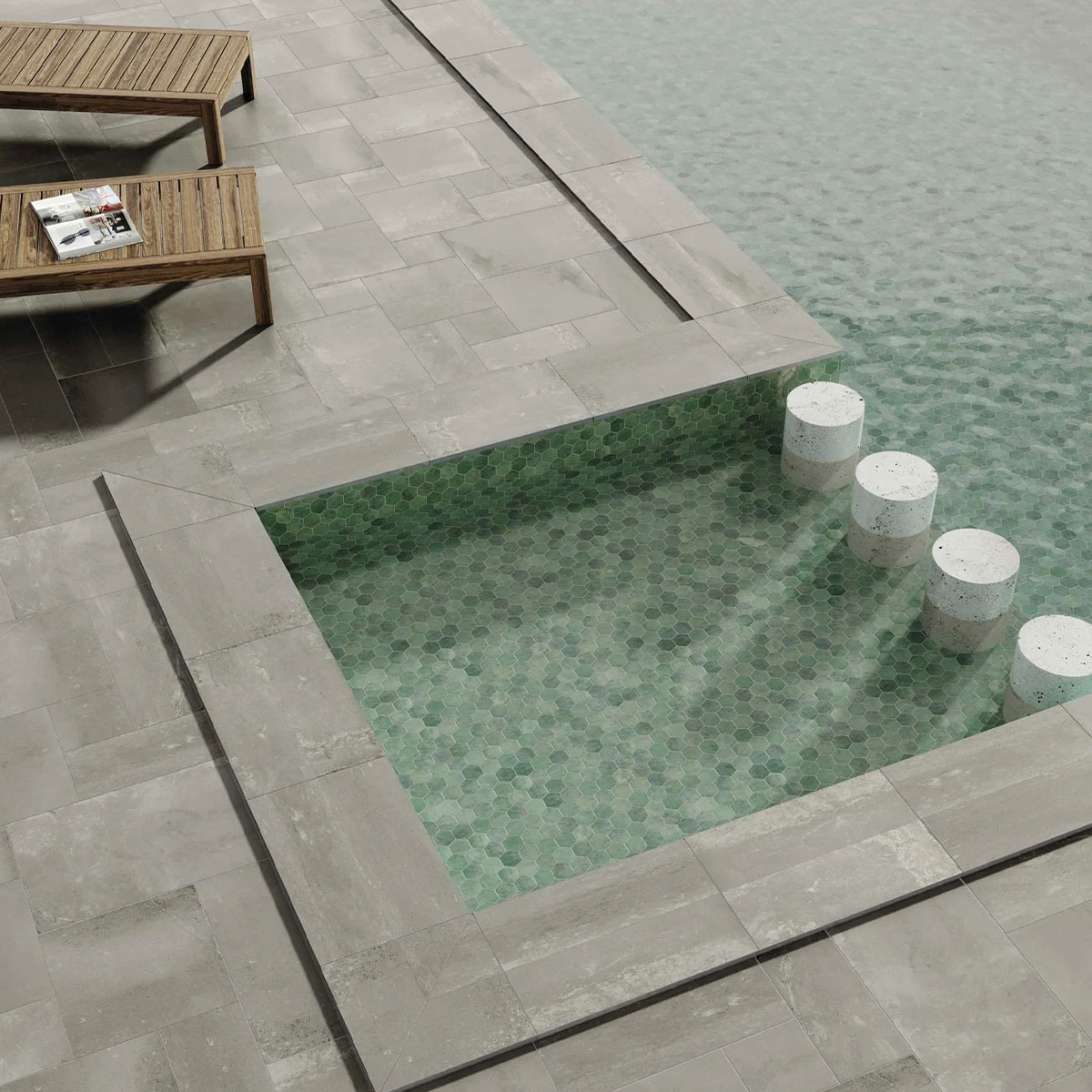 Piscine Hex Zellige avec revêtement 26,5x51