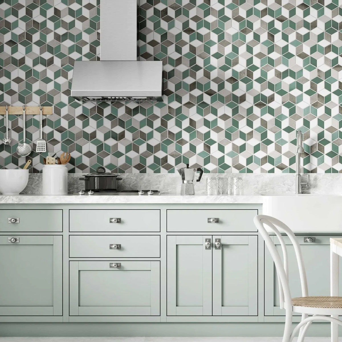 Cocina con Revestimiento Rhombus Emerald 26.5x51