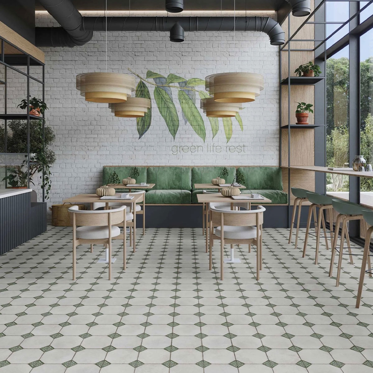 Interior com pavimento Leeds Garden 33x33 (Caixa 1,00m2)