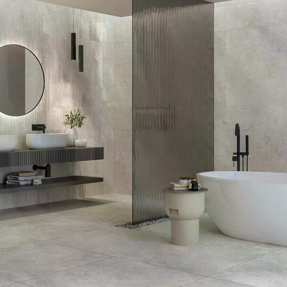 Baño con revestimiento Q Denver Beige 31x98