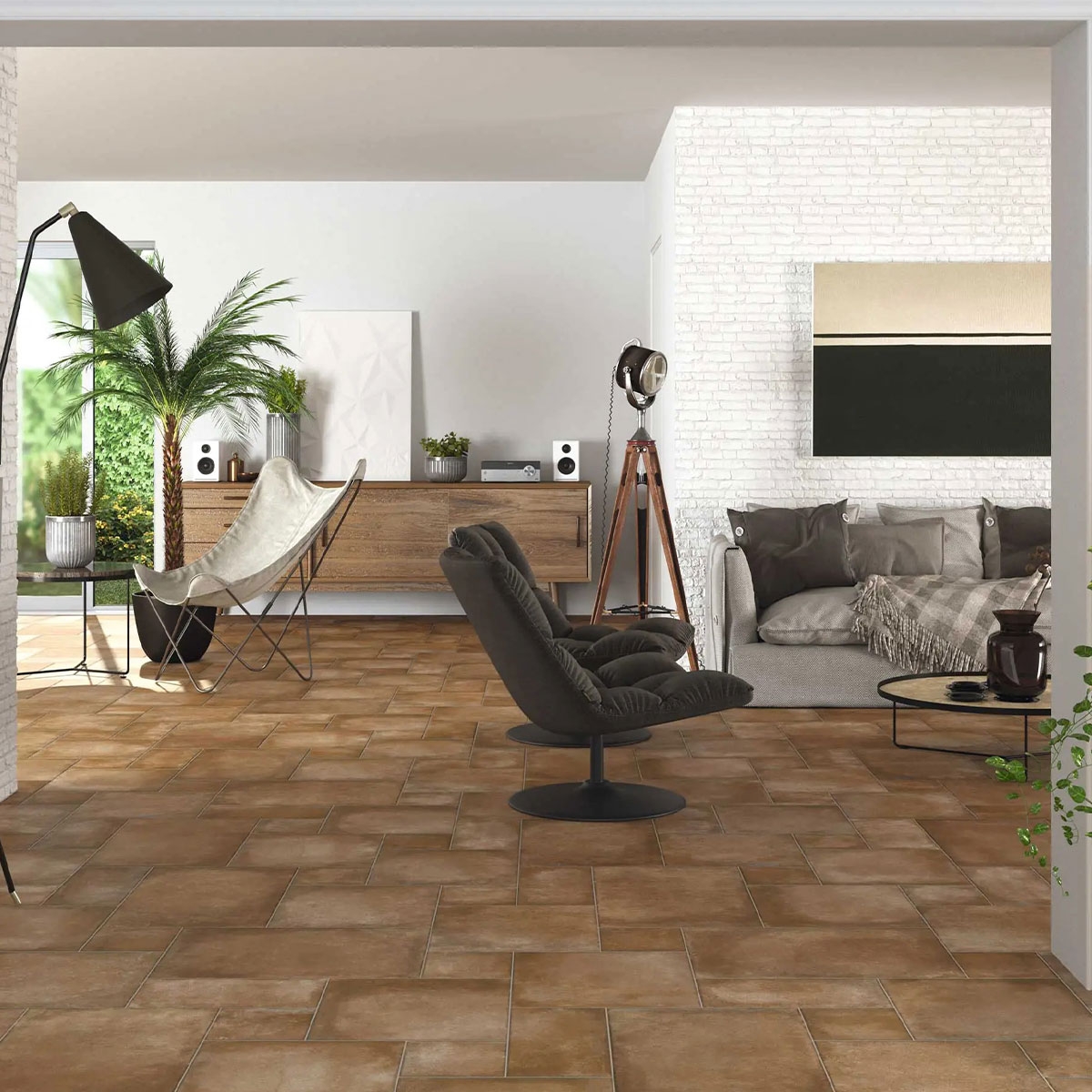 Intérieur avec revêtement de sol modulaire multiformat Dust Cotto