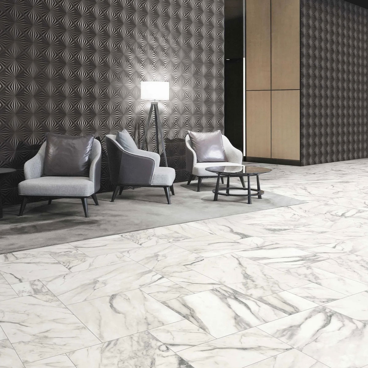 Interior com pavimento modular multiformato Venato (Caixa 0,87m2)