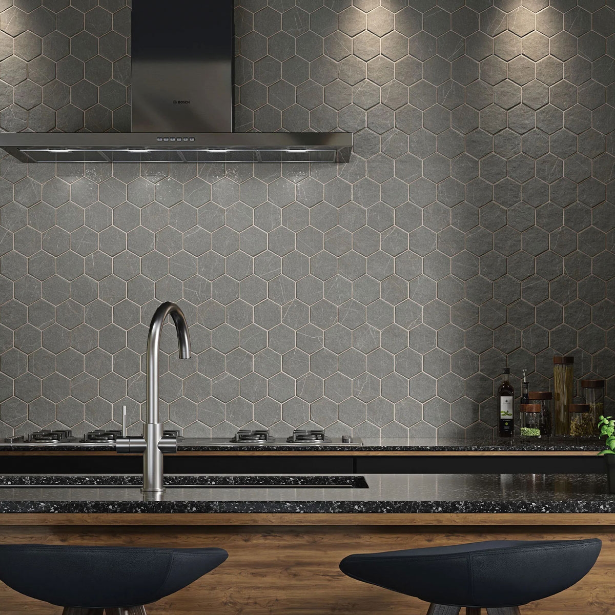 Kitchen with Muse Hex Grey Non-slip coating 26.5x51 (Box 0.95m2)