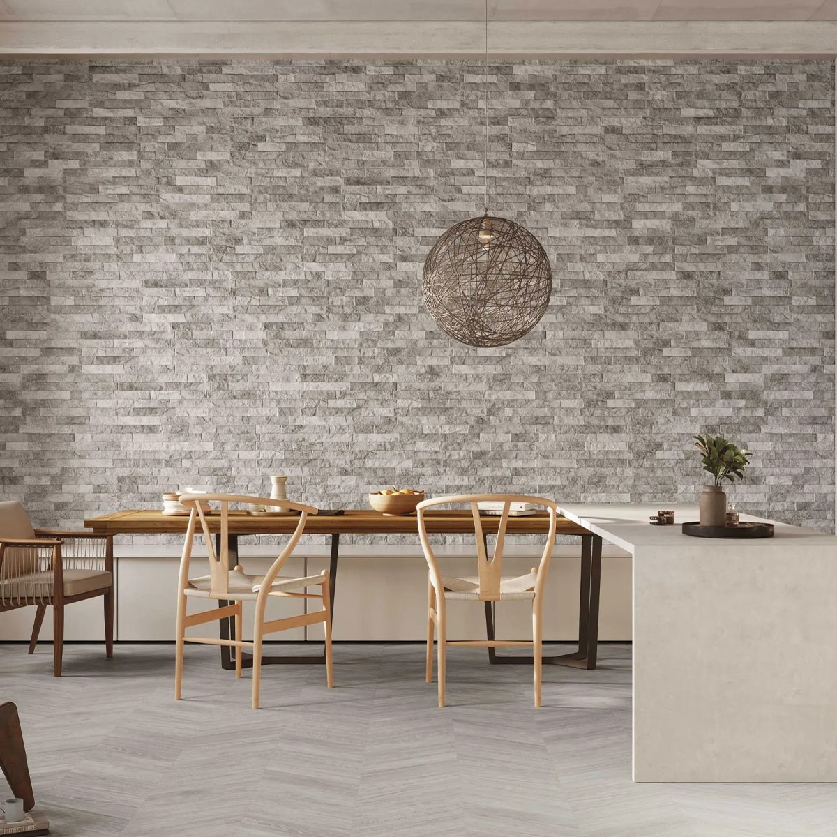 Comedor con Revestimiento Ribera Gris 31x56