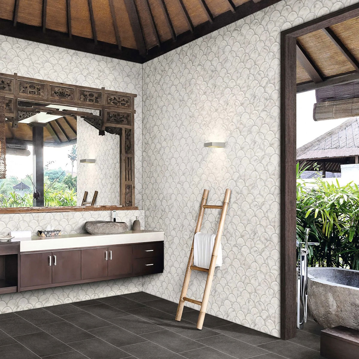 Baño con Revestimiento Scale Statuario Mate 30.7x30.7