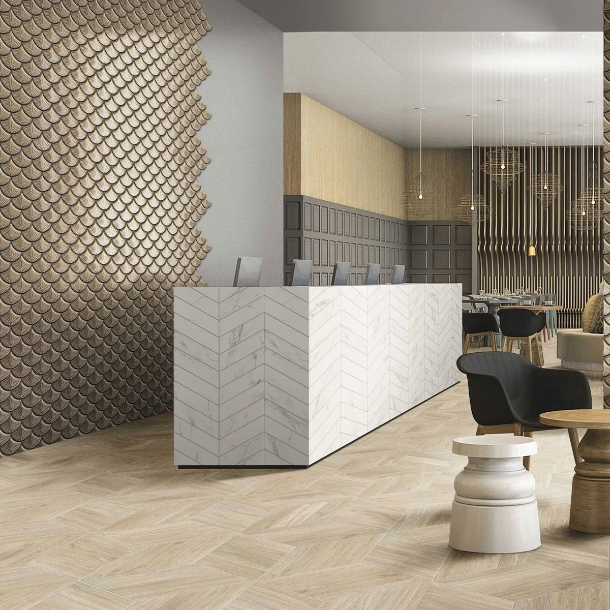 Rezeption mit Scale Shell Gold Coating 30,7x30,7