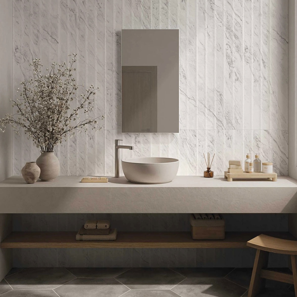 Casa de banho com revestimento Shell Calacatta 40x120