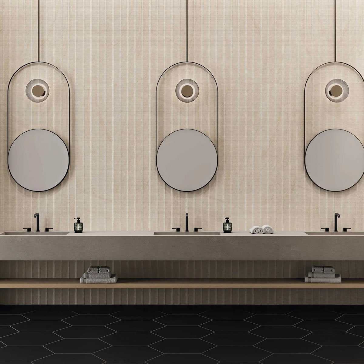 Salle de bain avec revêtement en grès shell 40x120