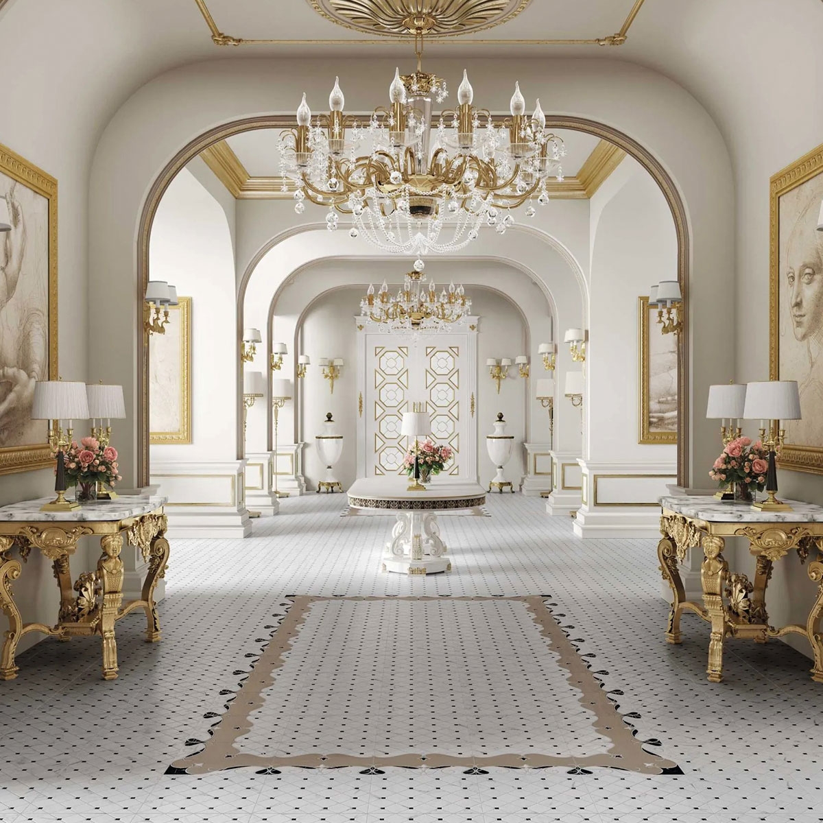 Innenraum mit Siena Border 44x44 Bodenbelag