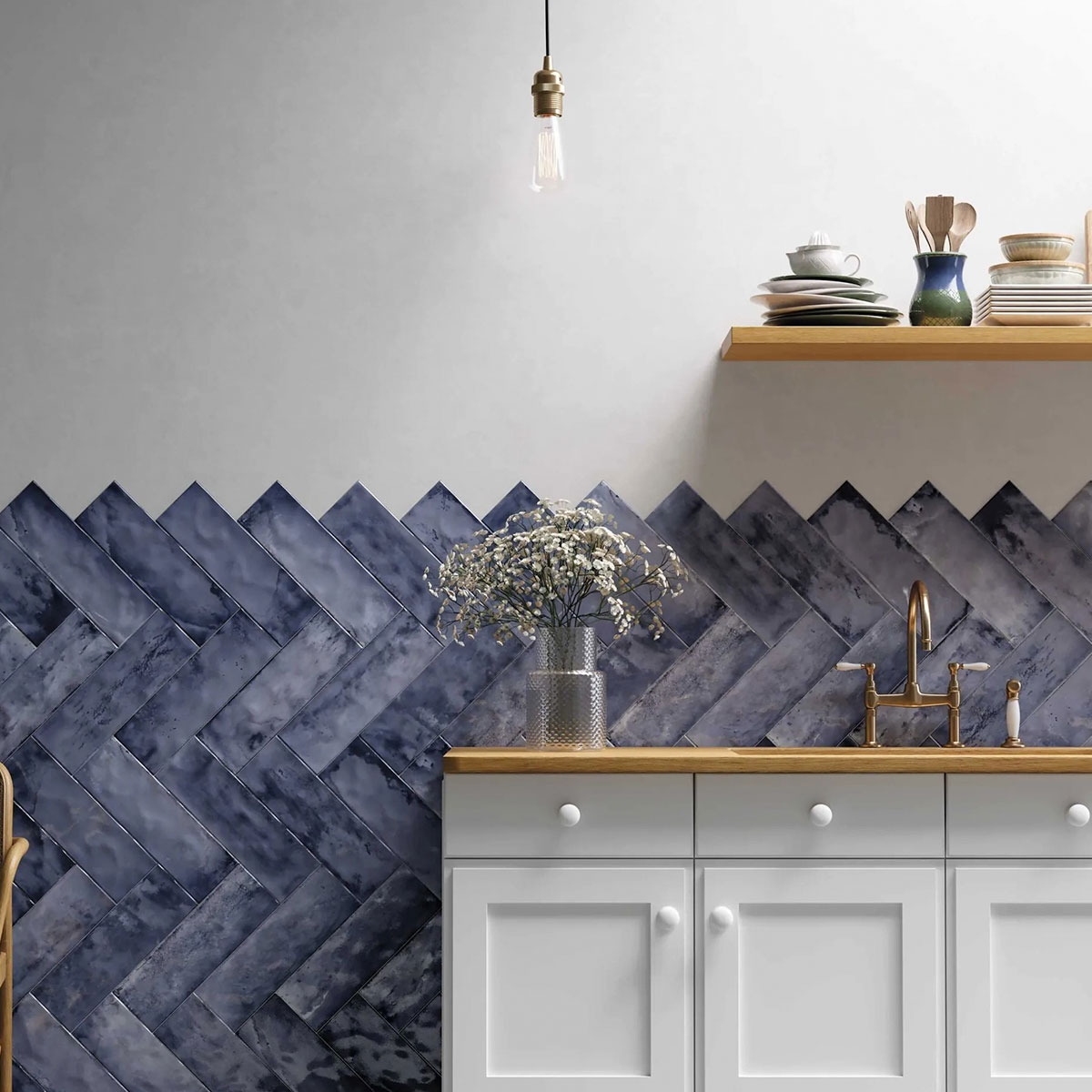 Cocina con revestimiento Zilij Navy 15x45