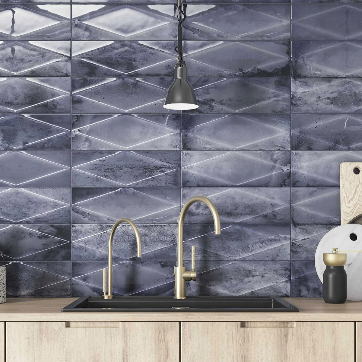 Cocina con revestimiento Zilij Jewel Navy 15x45