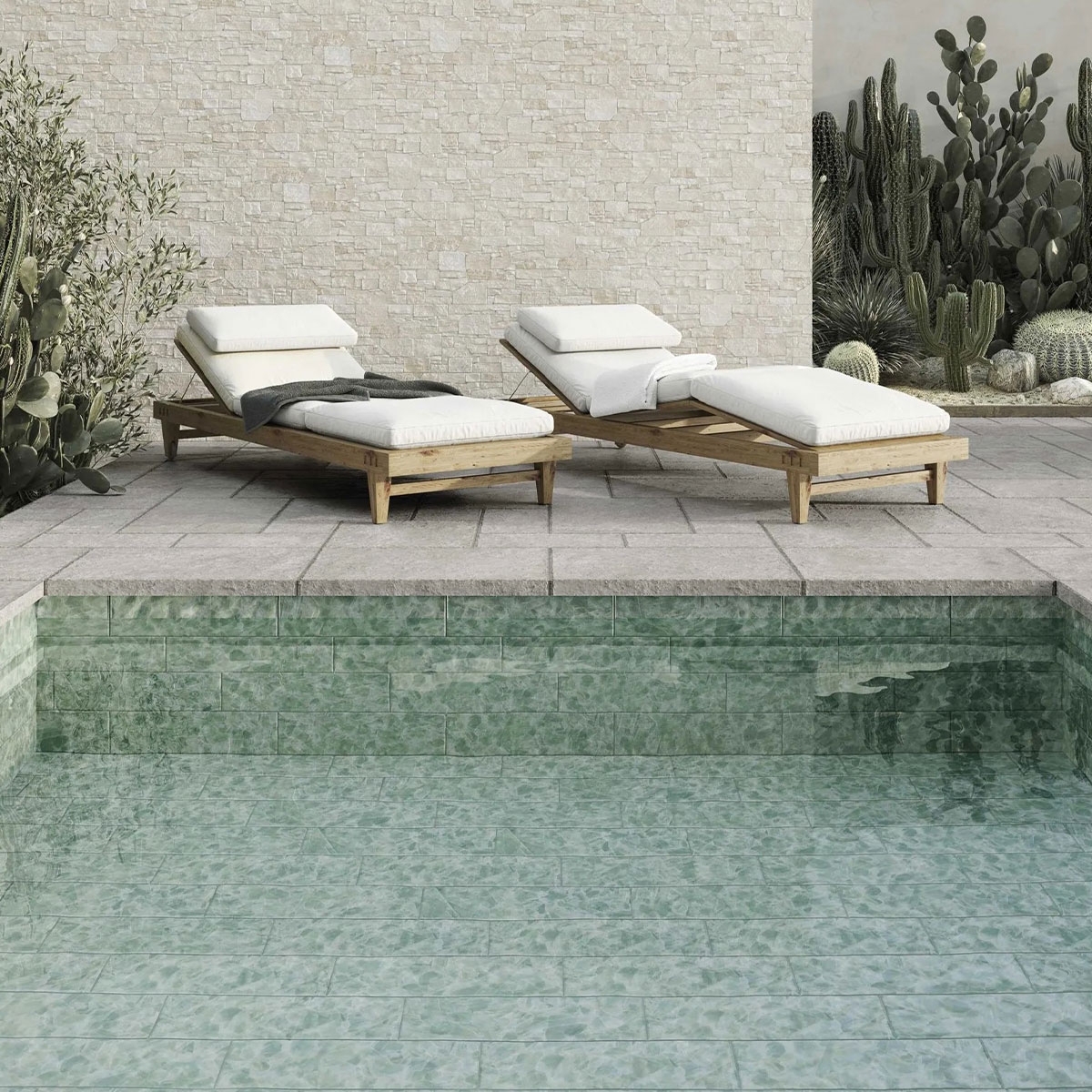 Piscina con pavimento Waterworld Turquoise 15x45