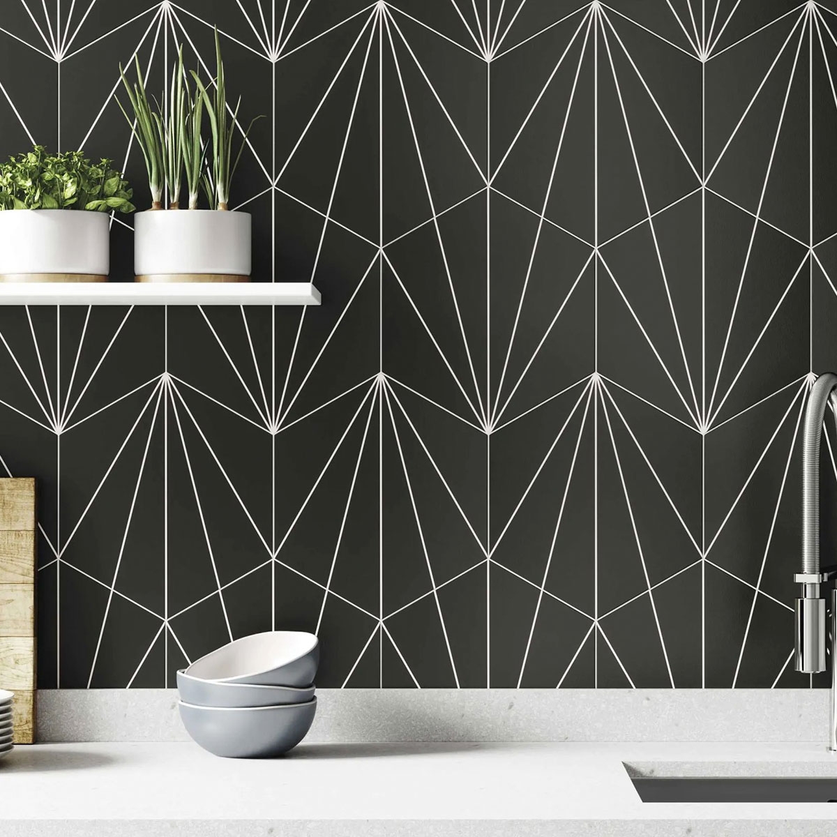 Cuisine Venus Black 28,5x33 avec revêtement (Boîte 1m2)