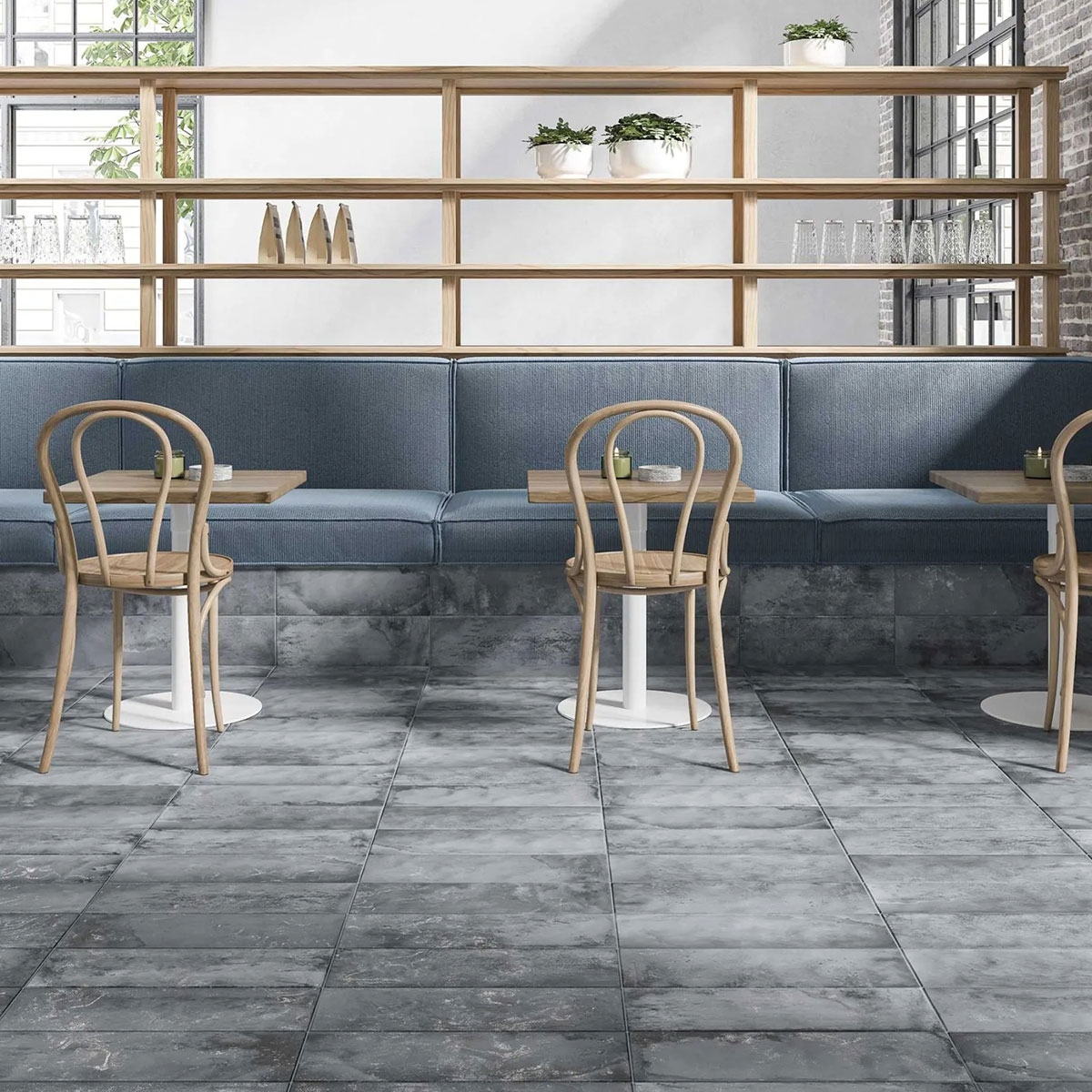 Interior con pavimento Urban Midnight 15x45 (Caja 1.08m2)