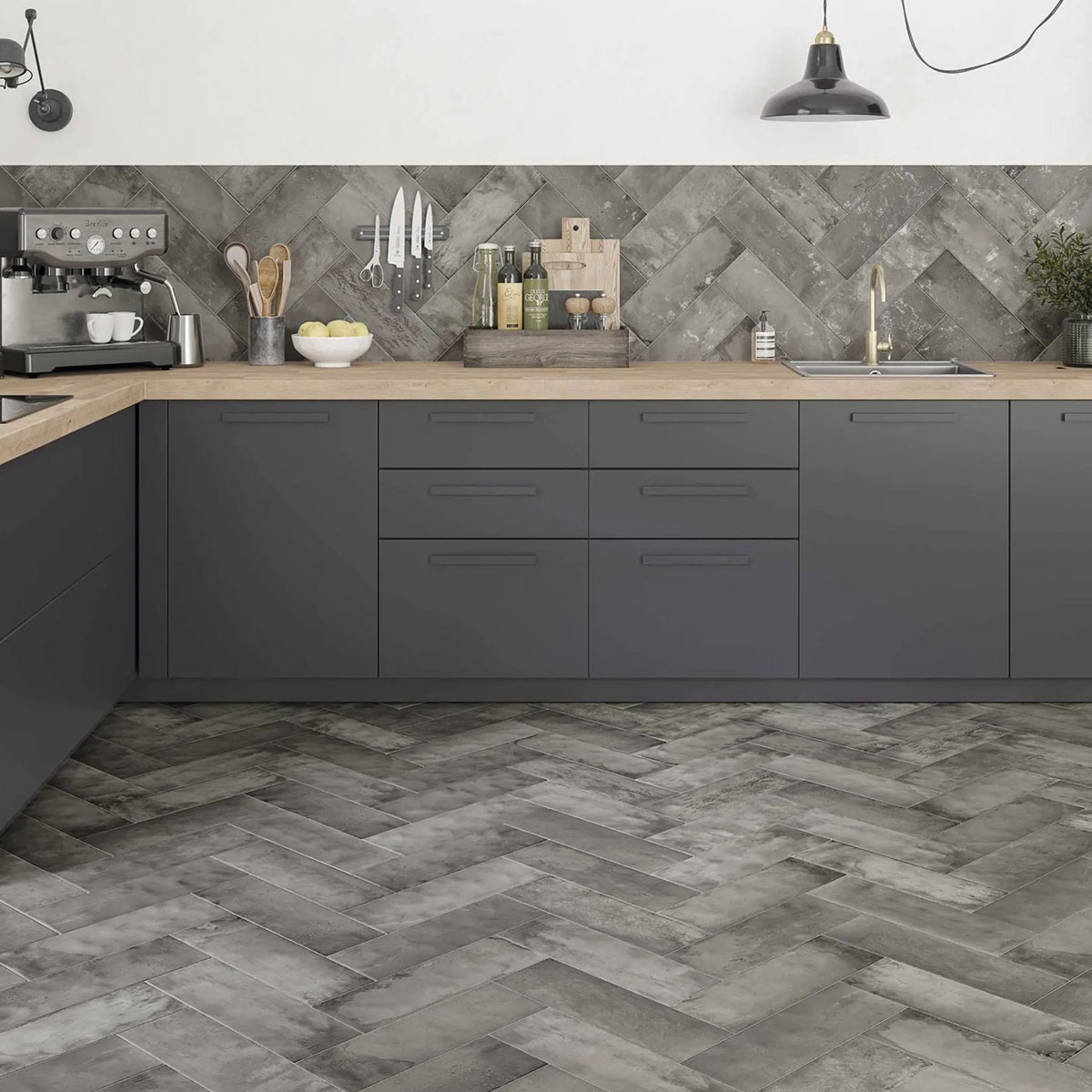 Cuisine avec sols et carreaux muraux Urban Mist 15x45 (Boîte 1,08m2)