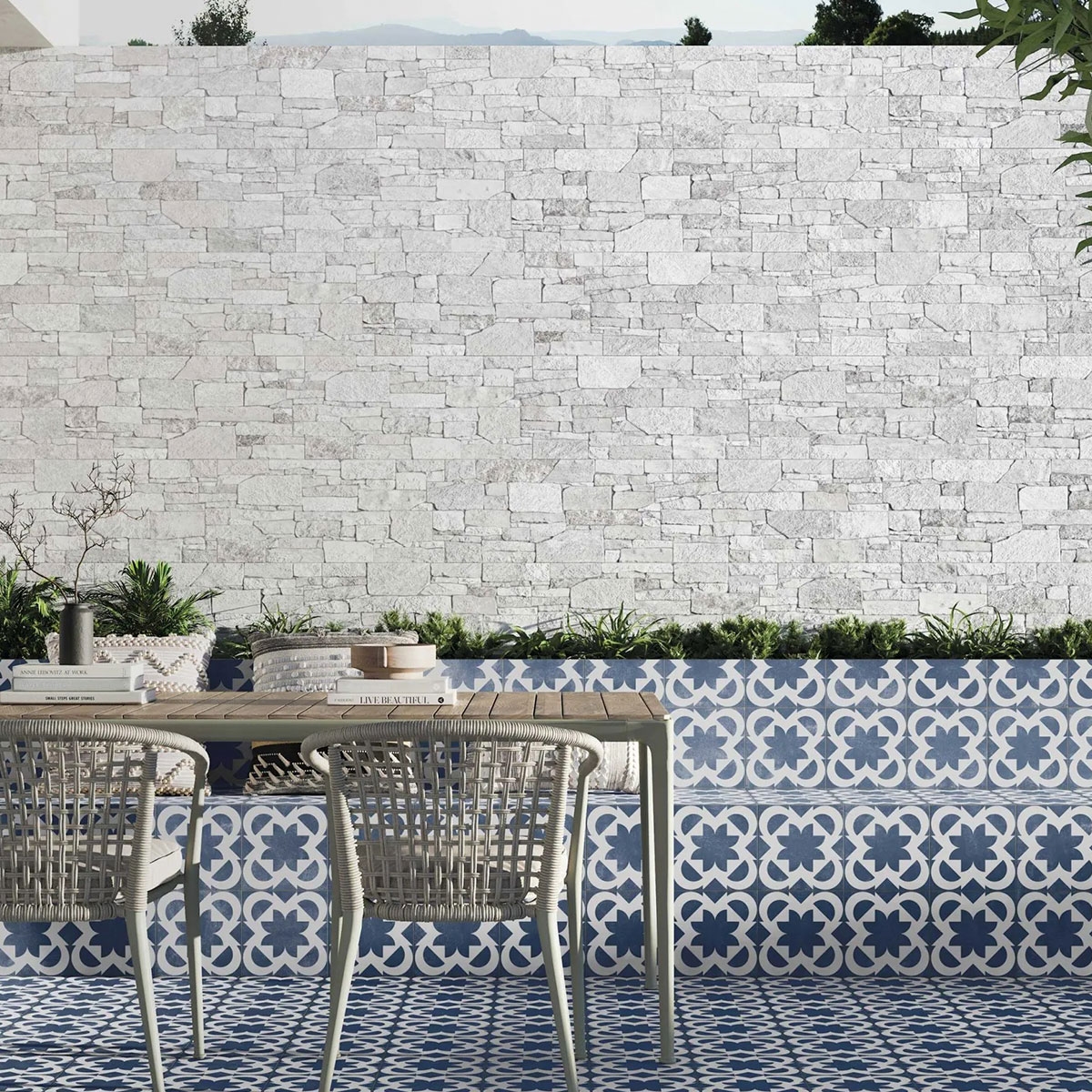 Extérieur avec revêtement Stones White 31x56 (Boîte 1,21m2)