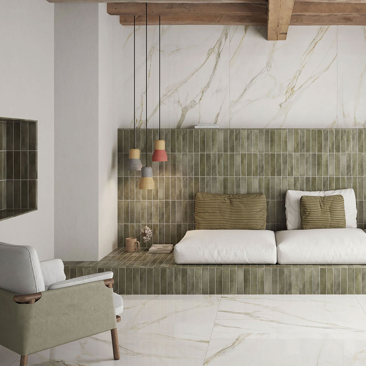 Innenraum mit Imagine Olive 6x25 Pflaster (Box 0,48 m²)