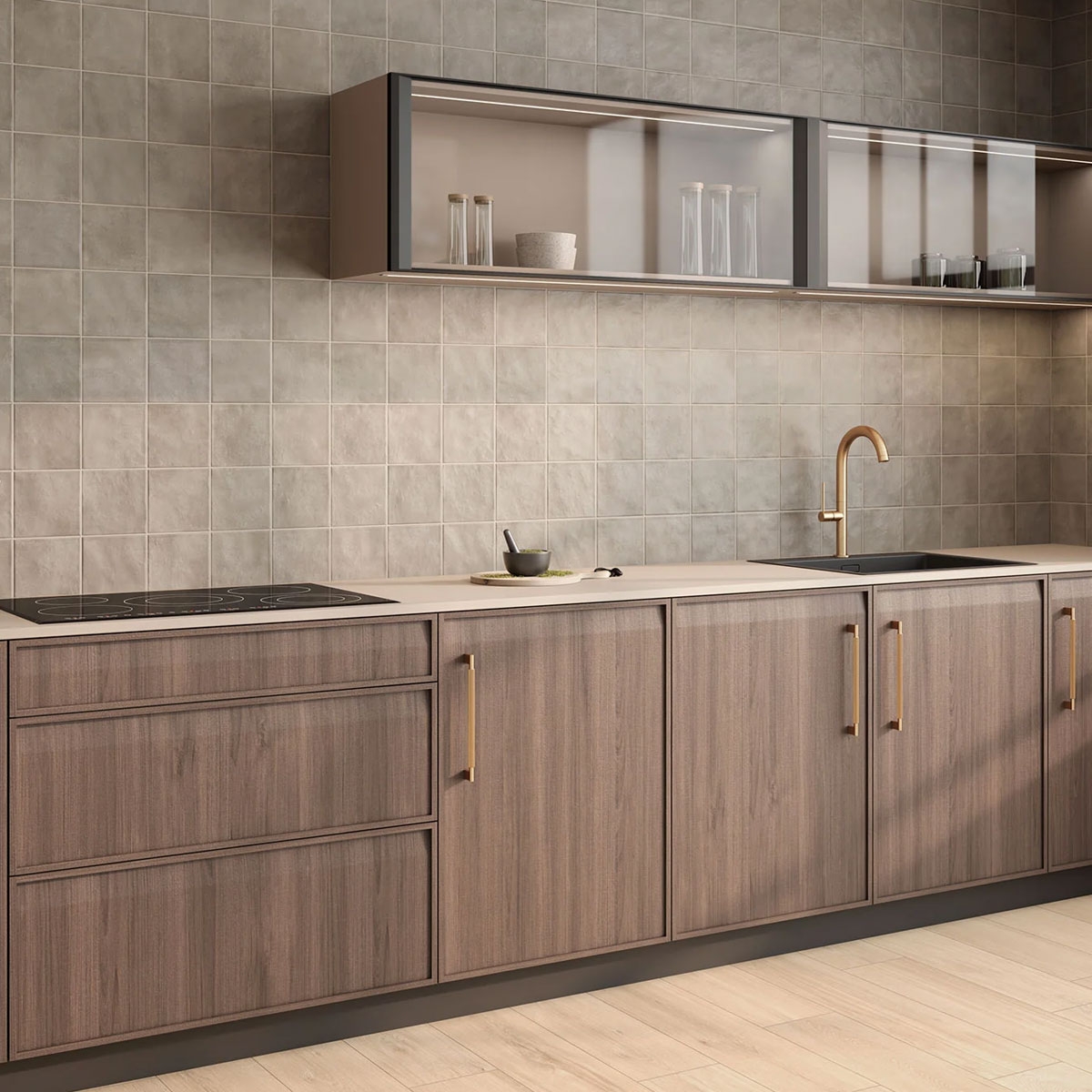 Interior con revestimiento Imagine Taupe Mate 15x15