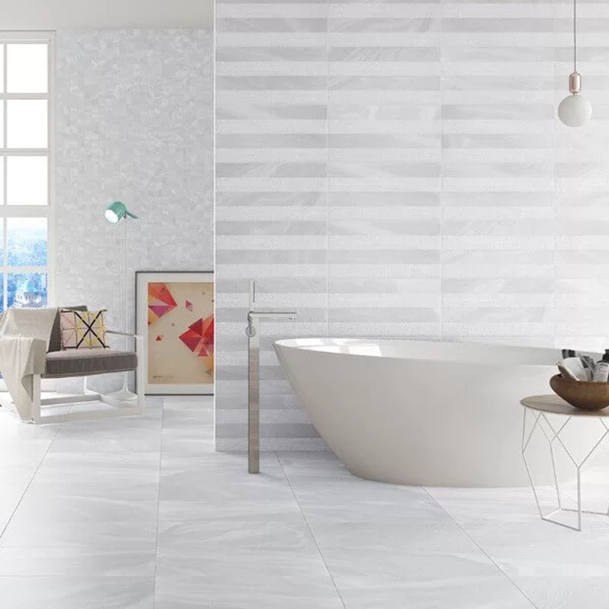Bathroom with Austral White Mosaic Coating 30×30