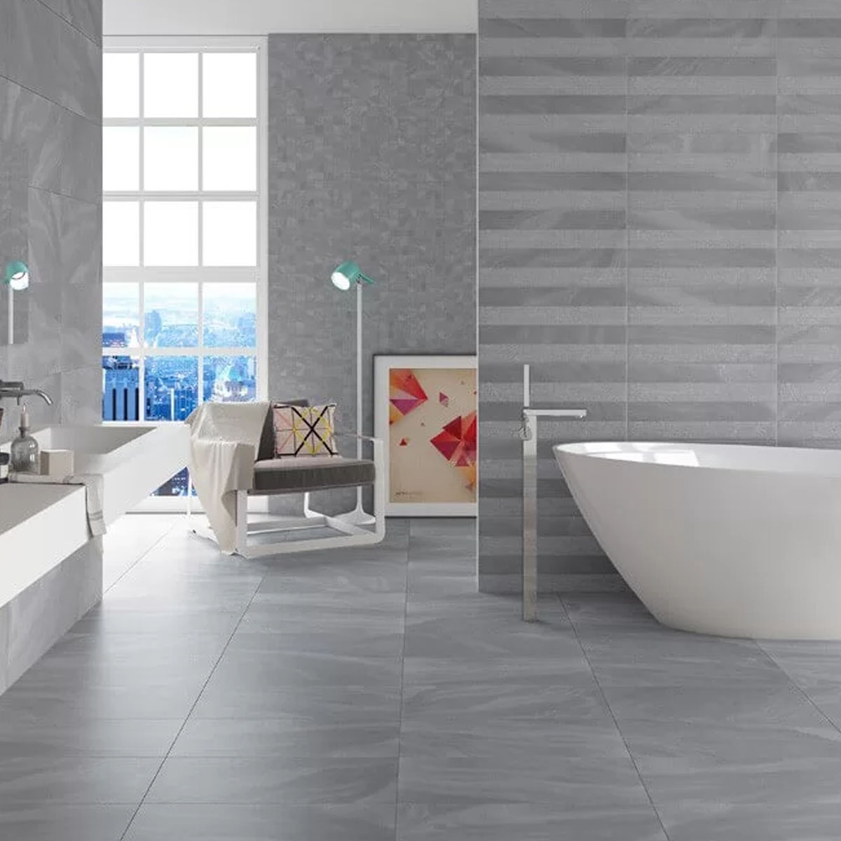 Baño con Revestimiento Austral Mosaico Gris 30×30