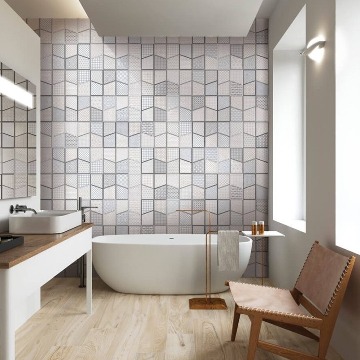 Badezimmer mit Austral Ornato Grey Beschichtung 32×62,5