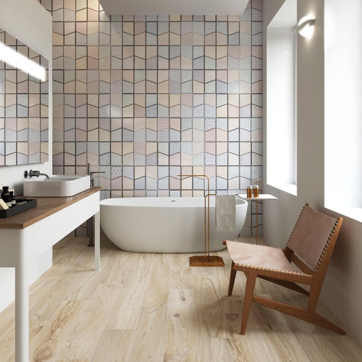 Badezimmer mit Austral Ornato Mix 32×62,5 Beschichtung (Box 1m²)